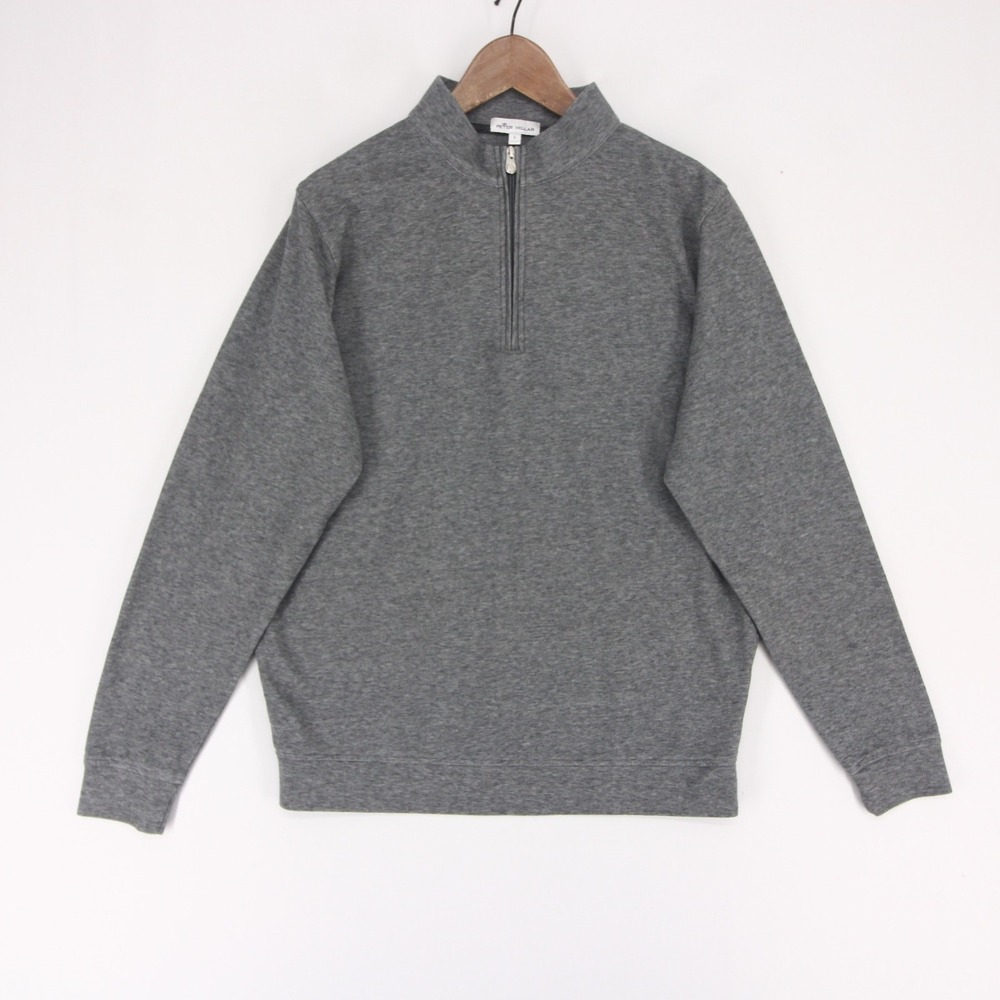 Peter Millar Crown Comfort Interlock Pullover Mens L Gray Heather Quarter Zip